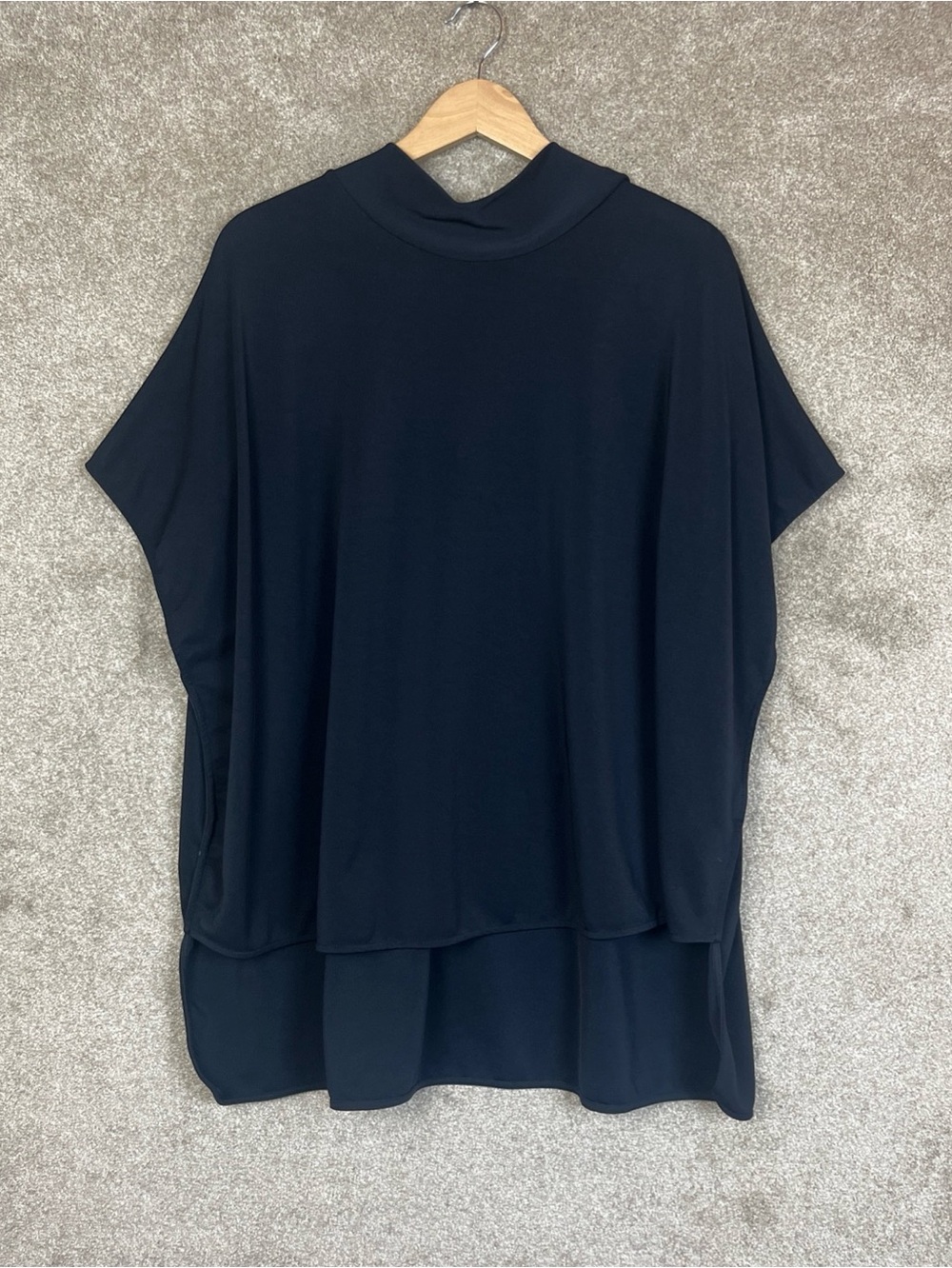 COS Tunic Womens Small Blue Stretch Pullover High Low Mock Neck Abstract- 5191